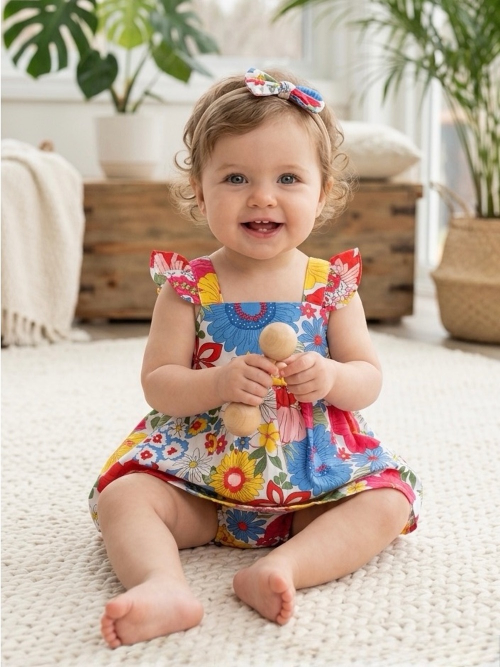 Adorable 2-Piece Floral Cotton Summer Dress & Bloomer Set - 18 Months